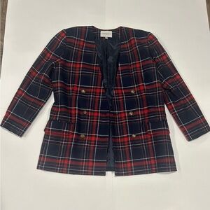 Amanda Smith Petites Blazer Jacket Pure Wool 14 Plaid Red Navy Academia Preppy